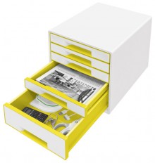 Ablagebox WOW Cube 5 Schubladen, weiß/gelb, mit Auszugstopp und