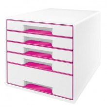 Ablagebox WOW Cube 5 Schubladen, weiß/pink, mit Auszugstopp und