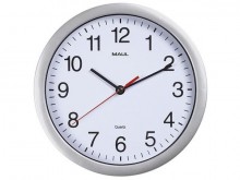 Uhr MAULrun 25 Quarzuhr silber Wanduhr Kunststoff Rahmen Ø 25,2cm