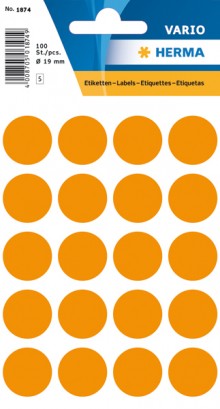 Etikett 19mm Farbpunkt l.orange 100 Etiketten pro Packung