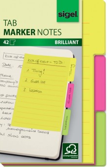 Tab Marker Notes, 94x148mm, sortiert 3 Farben, gelb, pink, grün,