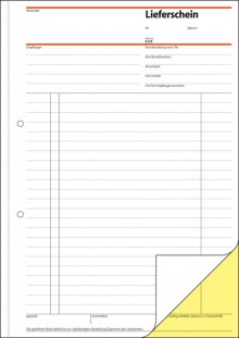 Lieferschein A4 2x40 Blatt weiss/ gelb m. Empfangsschein, 1. und 2. Bl