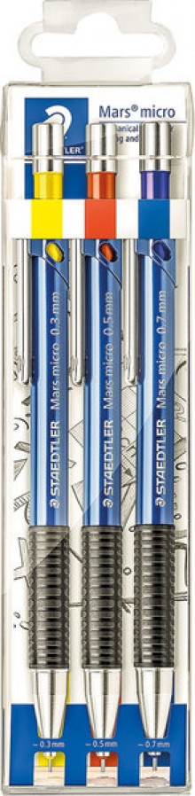 Druckbleistift Marsmicro 775, blau, 3er Etui, 0,3/0,5/0,7 mm