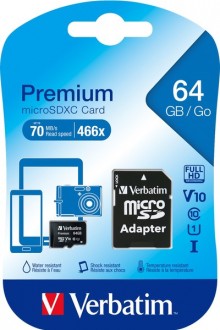 microSDXC Speicherkarte, 64 GB, Premium, Class 10, U1, UHS-I 45MB/s,