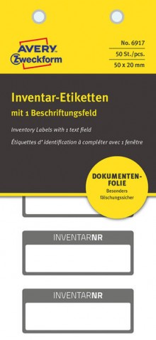 Inventar-Etikett abziehsichere Folie schwarz, 50x20mm, 1 Beschriftungsfeld