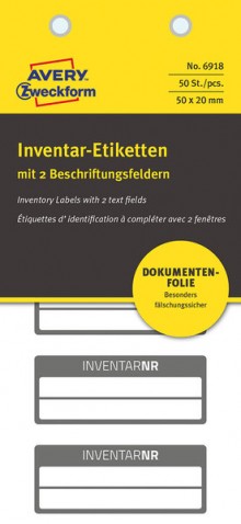 Inventar-Etikett abziehsichere Folie schwarz,50x20mm,2 Beschriftungsfelder