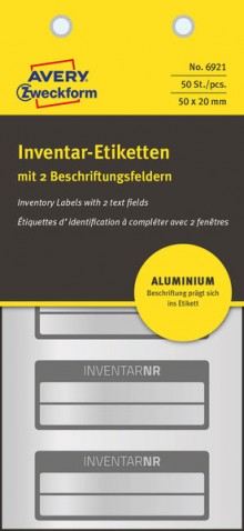 Inventar-Etikett Aluminium Folie schwarz,50x20mm,2 Beschriftungsfelder