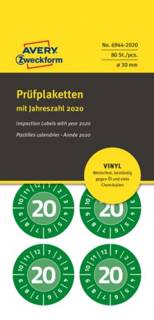 Prüfplakette 2020, Ø 30mm, grün, Vinyl