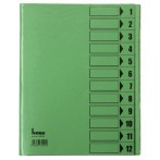 Ordnungsmappe, 12 Fächer, grün, A4, Mappe - Karton 210 g/m2, mit
