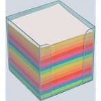 Büroring Zettelbox transparent Kunststoff, 9x9x9cm, farbiges Papier