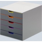 Schubladenbox A4 10 farbige Schübe, geschlossen, mit Beschiftungsfenster.