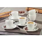 Espresso-Tassen mit Untertasse, 0,10l, aus weißem uni Porzellan,