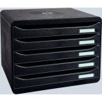 Schubladenbox 5 Fächer offen, schwarz/Harlekin, für DIN A4