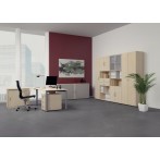 Schreibtisch links Ahorn/weißalu 4-Fuß Flex, BxT: 1800x800/1000mm