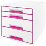 Ablagebox WOW Cube 4 Schubladen, weiß/pink, mit Auszugstopp und