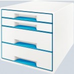 Ablagebox WOW Cube 4 Schubladen, weiß/eisblau, mit Auszugstopp und