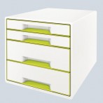 Ablagebox WOW Cube 4 Schubladen, weiß/grün, mit Auszugstopp und