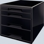 Ablagebox Cube 5 Schubladen, schwarz, mit Auszugstopp und transparentem