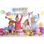 Folienlufballons, "Happy Birthday", silber, mit selbstschließendem Ventil