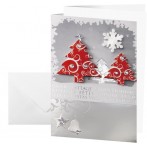 Weihnachts-Karte+Umschlag Three Trees Silberprägung Glanzkarton Einlageblatt