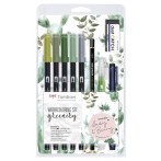 Watercoloring Set, Greenery, 5 grün farbige Brush Pens,