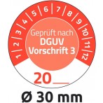 Prüfplakette DGUV Vorschrift Ø 30 mm rot, Jahreszahl 20.. wetterfest, kratz