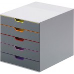 Schubladenbox A4 5 farbige Schübe, geschlossen, mit Beschiftungsfenster