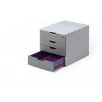 Schubladenbox A4 4 farbige Schübe, geschlossen, mit Zylinderschloss,