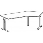 Schreibtisch, rechts, C-Fuß Flex 135°, 2166x1131, Buche/Silber