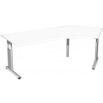 Schreibtisch, rechts, C-Fuß Flex 135°, 2166x1131, weiß/silber