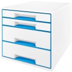 Ablagebox WOW Cube 4 Schubladen, weiß/blau, mit Auszugstopp und